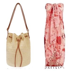 NWT MONTCE SWIM Ali Bucket Bag + Peter Som Dream Floral Sarong in Rose Quartz